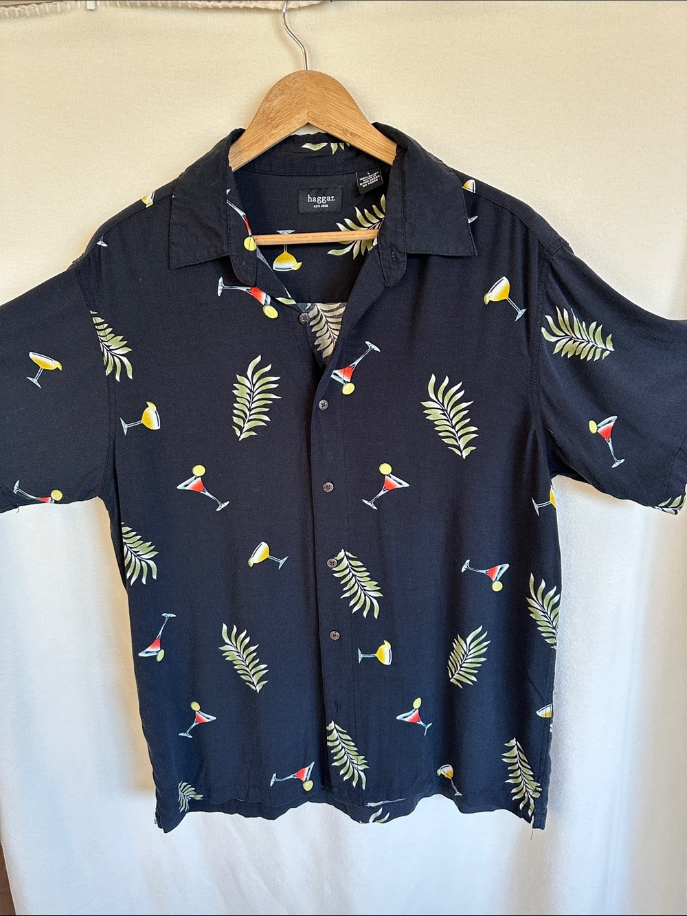 Haggar Black Short-Sleeve Cocktail & Palm Print Button-Down Shirt